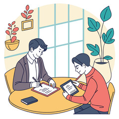 Two men discussing business at a table.