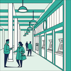 Two people interacting in a modern retail environment.