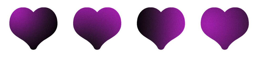 Purple hearts set, dark violet clipart cutout PNG elements on transparent background