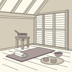 Yoga Mat and Singing Bowls for Meditation and Wellness.