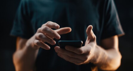 Close-Up Hands Using Smartphone for Social Media Interaction
