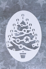 retro Christmas tree stencil on scrapbooking paper with stars