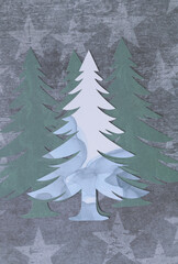 machine-cut paper trees on scrapbooking paper with stars