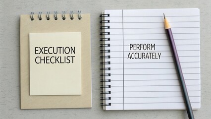 Execution Checklist and Notebook on Gray Table with Pencil for Organization and Productivity in Planning Tasks Effectively