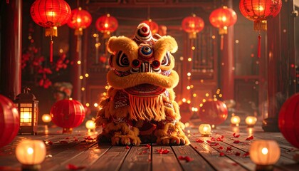 Golden Chinese Lion Dance Head Decoration for Lunar New Year