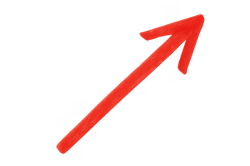 Hand drawing red arrow sign pointing up right, showing growth, success, progress, and financial increase on transparent background