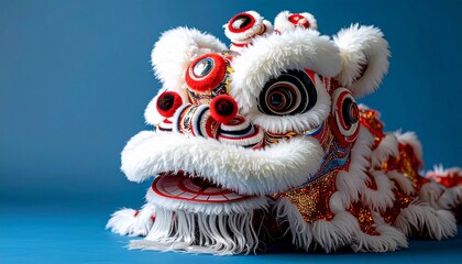Chinese lion dance costume on blue background