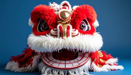 Chinese lion dance costume, red and white lion head
