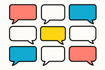Colorful speech bubbles in a grid formation representing communication and dialogue.