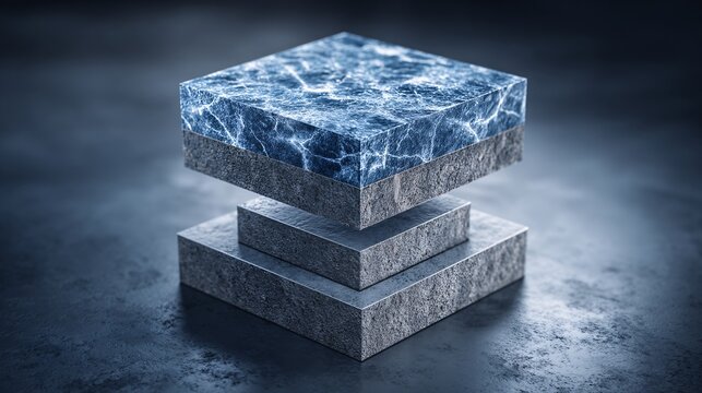 graphic showing the cross-section of a memory stack: the bottom layers (SRAM, DRAM) are colored gray and blurry, while the top, newest layer (ReRAM) is sharp, colorful, and highly efficient. 