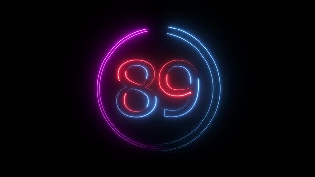 A dynamic circular animation, and glowing neon number 89 animation . on a black background. and creating a stunning video.4k video