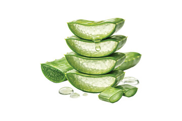avocadoFresh aloe vera leaf slices stacked neatly, showing clear gel texture and natural moisture. Isolated on a white background, symbolizing skincare, wellness, herbal medicine, hydration,