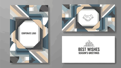 Abstract geometric background with layered shapes and a central white frame for text.