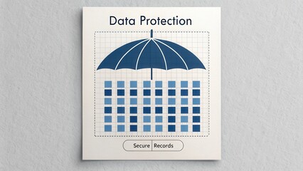 Data Protection Concept Illustration with Umbrella Over Grid of Secure Records for Digital Security or Privacy Use