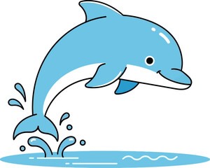 Fototapeta premium Cute Cartoon Dolphin Jumping Out of Water Playful Marine Mammal Illustration