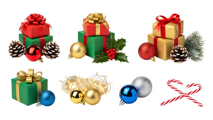 Colorful Gift Boxes Adorned with Ribbons and Ornaments.