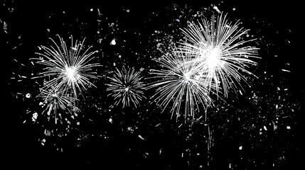 Fototapeta premium Bright white fireworks exploding in a dark night sky, creating a dazzling display of light and sparks.