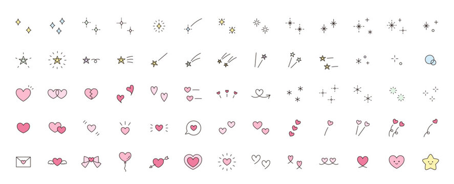 キラキラやハートや星のアイコンのベクターイラストセット