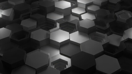 Geometric pattern of hexagonal shapes in black and white