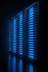 Server racks illuminated blue data center
