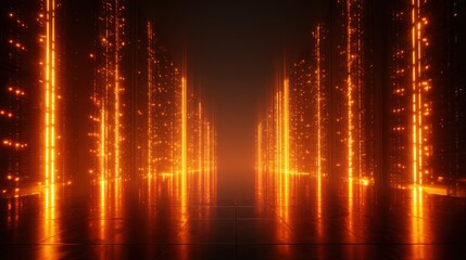 Orange illuminated corridor futuristic space