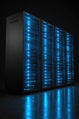 Data servers in dark server room