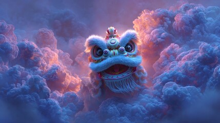 Chinese lion dance head vibrant colors