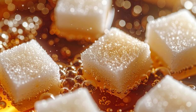 Sugar Cubes Dissolving in Liquid - A Sweet Macro Shot.
