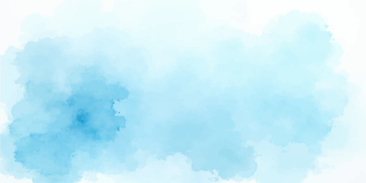 Abstract watercolor painting of a beautiful bright blue sky with fluffy white cumulus clouds in a clear summer nature atmosphere