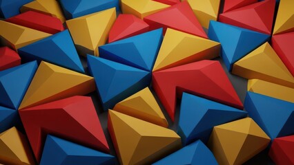 Colorful geometric pattern. Vibrant 3d triangles pattern in red blue and yellow