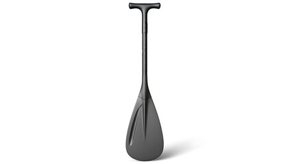 A sleek, dark stand-up paddleboard paddle with a T-handle and a curved blade, designed for water sports and recreation on a white background.