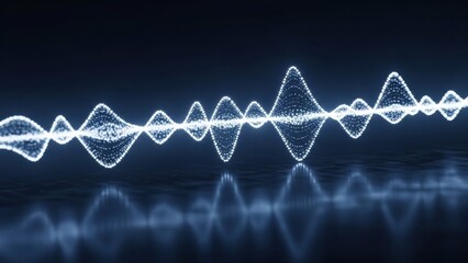 Abstract digital sound wave visualizer. Glowing audio spectrum with futuristic data flow. Technology, music, and communication concept.