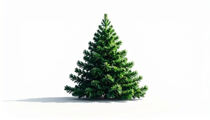 Fototapeta premium Evergreen Christmas Tree: A vibrant and pristine image of a single evergreen Christmas tree. Its lush, green needles form a perfect pyramidal shape. The sunlight creates a shadow.
