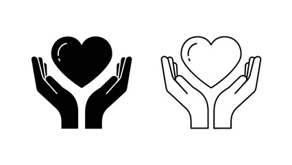Obraz premium Hands Holding Heart Icon Black and White Versions on White Background vector (74