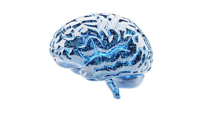 Blue Circuit Board Brain Illustration Isolated on White background