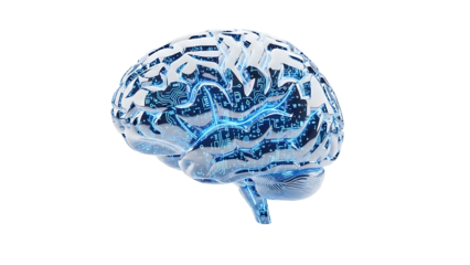 Blue Circuit Board Brain Illustration Isolated on White background