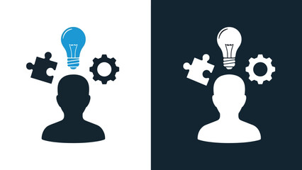 Creative thinking and problem solving - Line and glyph solid icon set - Solid icons vector collection - Blue icon set - Icon vector - Flat Design Icon - Vector icon symbol