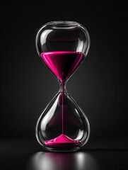 futuristic glass hourglass on a black background. count down with sand falling