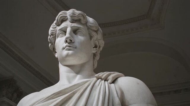 Ancient Roman Marble Statue of Antinous, Hadrians Lover, in a Museum.