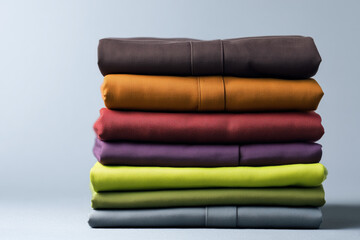 Stack of colorful folded sweaters in modern minimalist style