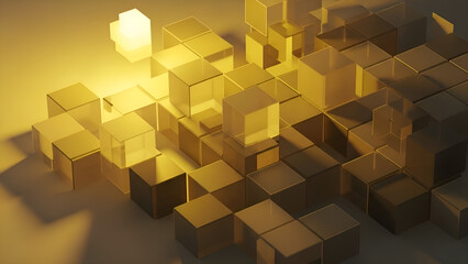 Abstract geometric pattern of floating shapes and lines in a vibrant color scheme