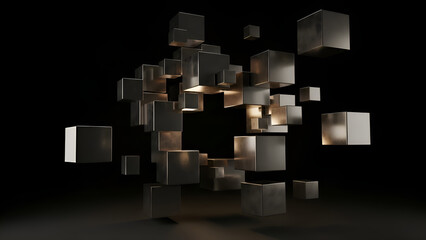 Abstract geometric pattern of floating 7 shapes in a mesmerizing blue and purple gradient