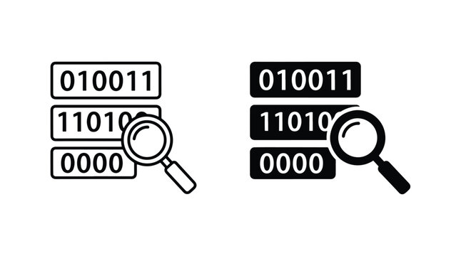 Binary search icon set -  Vector icon set - Line and glyph solid icon set - Icon vector - Flat Design Icon - Solid icons vector collection - Blue icon set 