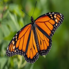 Monarch butterfly resting on a colorful flower in a garden close-up