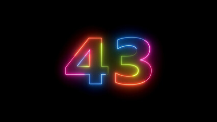 Neon numbers forty three glowing bright