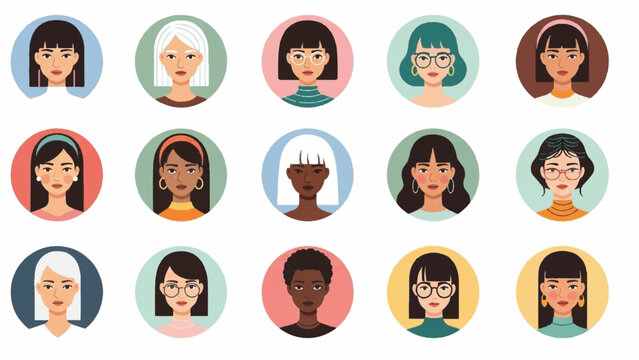 A collection of diverse female faces displayed in a grid of colorful circular portraits.