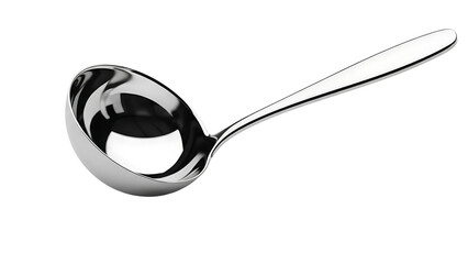 Shiny Silver Soup Ladle Isolated on Transparent Background - Kitchen Utensil