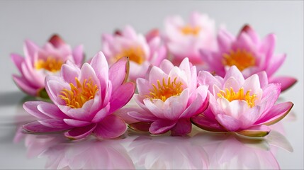 Fototapeta premium Elegant Pink Lotus Flowers in Full Bloom Close-Up.