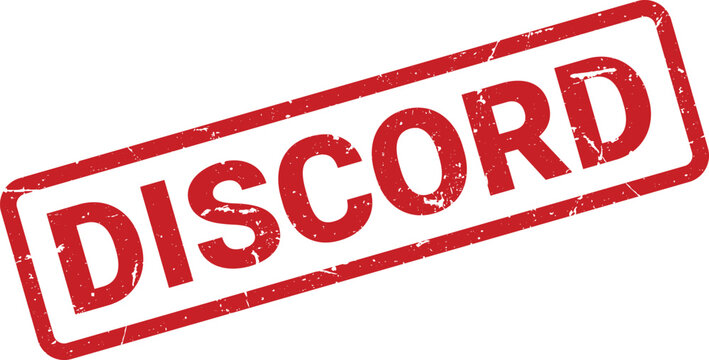 Red Distressed Discord Stamp Square Rubber Stamp with Red Ink and White Background