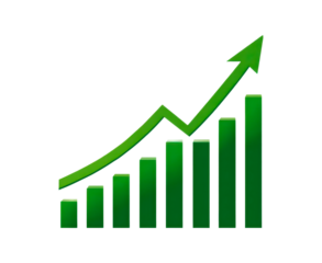 Green growth chart representing financial success and business progress on transparent background, PNG